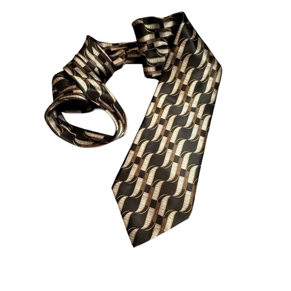 RARE LANVIN PARIS Renaissance 100% Silk Luxury Navy Blue Gray Gold Men's Necktie